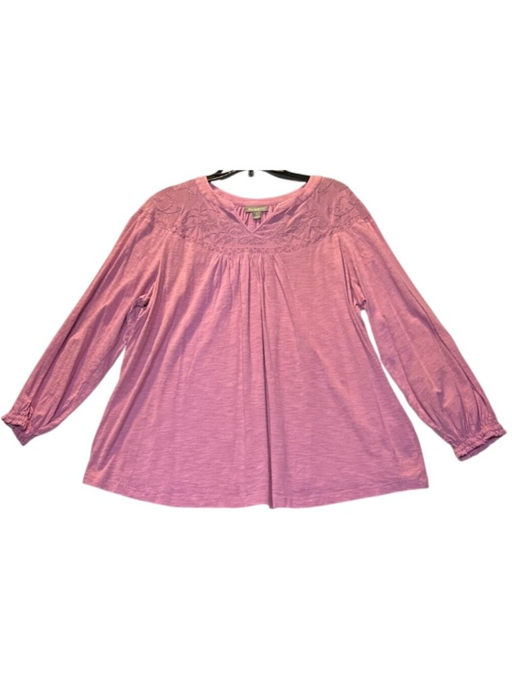 Style & Co Womens 2X Lace Knit Top Pink Rain Long Sleeves Scoop Neck Casual